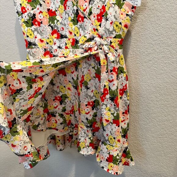 NWT Likely White Vibrant Floral Faux Wrap Sleeveless Ruffle Mini Dress - Size 8 - Picture 4 of 9